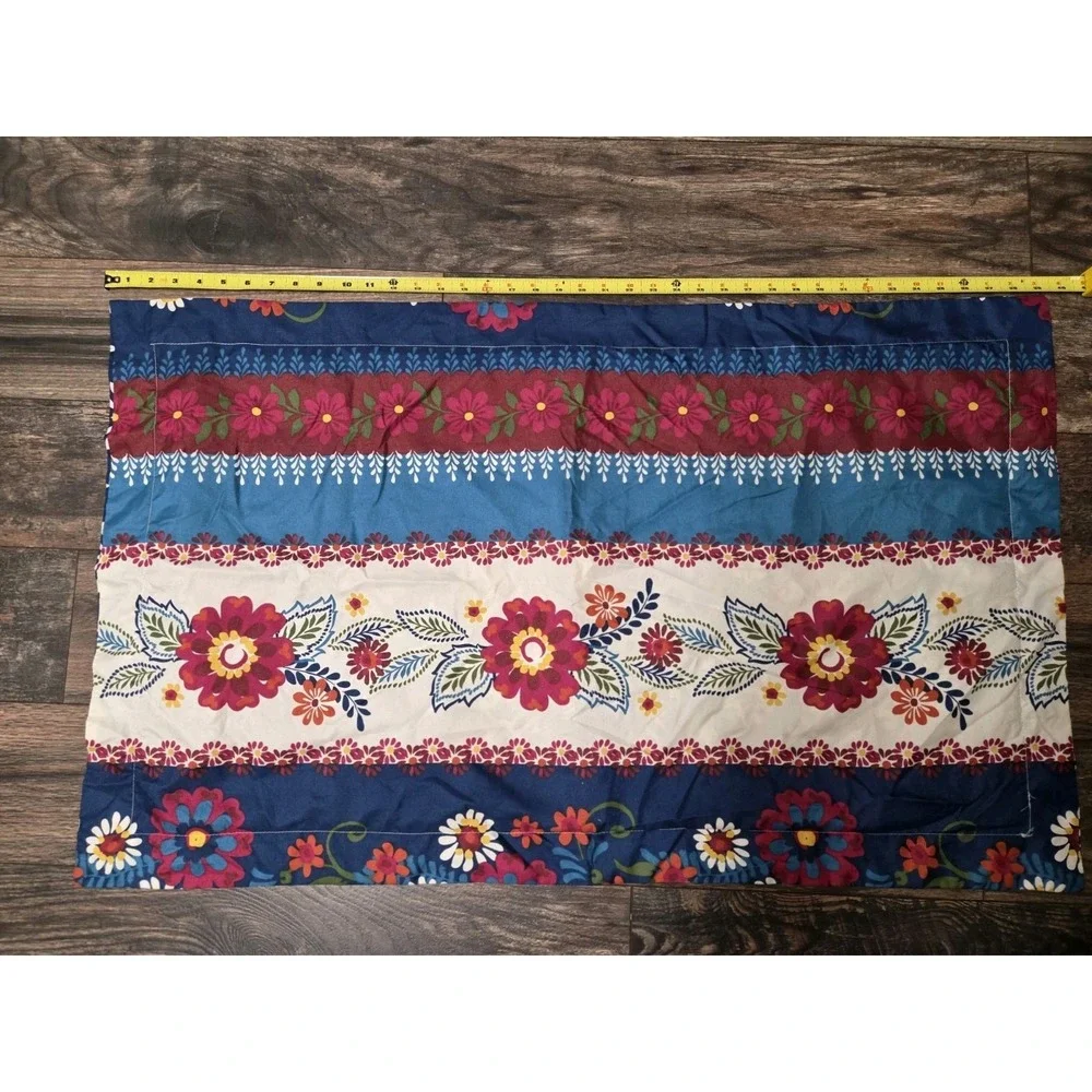 2 King Pillow Shams Boho Kitchy Multicolor Navy Blue Floral